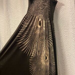 Shoreline Black Maxi Dress with Gold Feather Motif